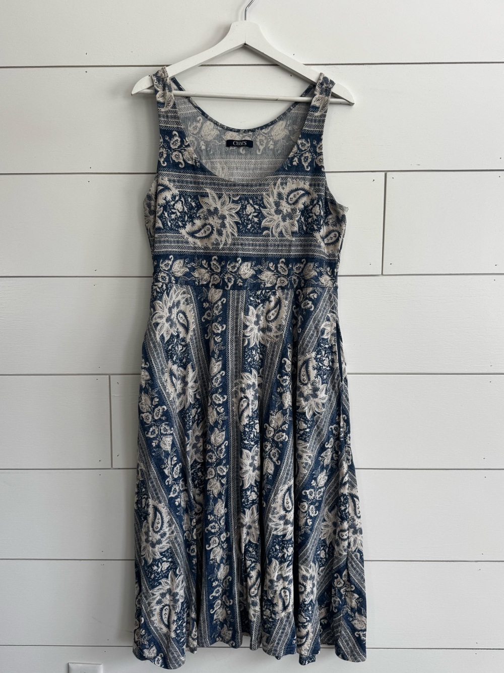 Chaps paisley Floral Cotton Scoop Neck Midi Sun Dress Size Large
